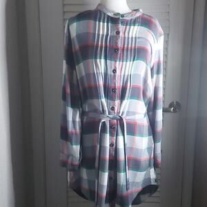 Matilda Jane Coming to Town Plaid Shirt Dress L Academia Literary Poetic Chic